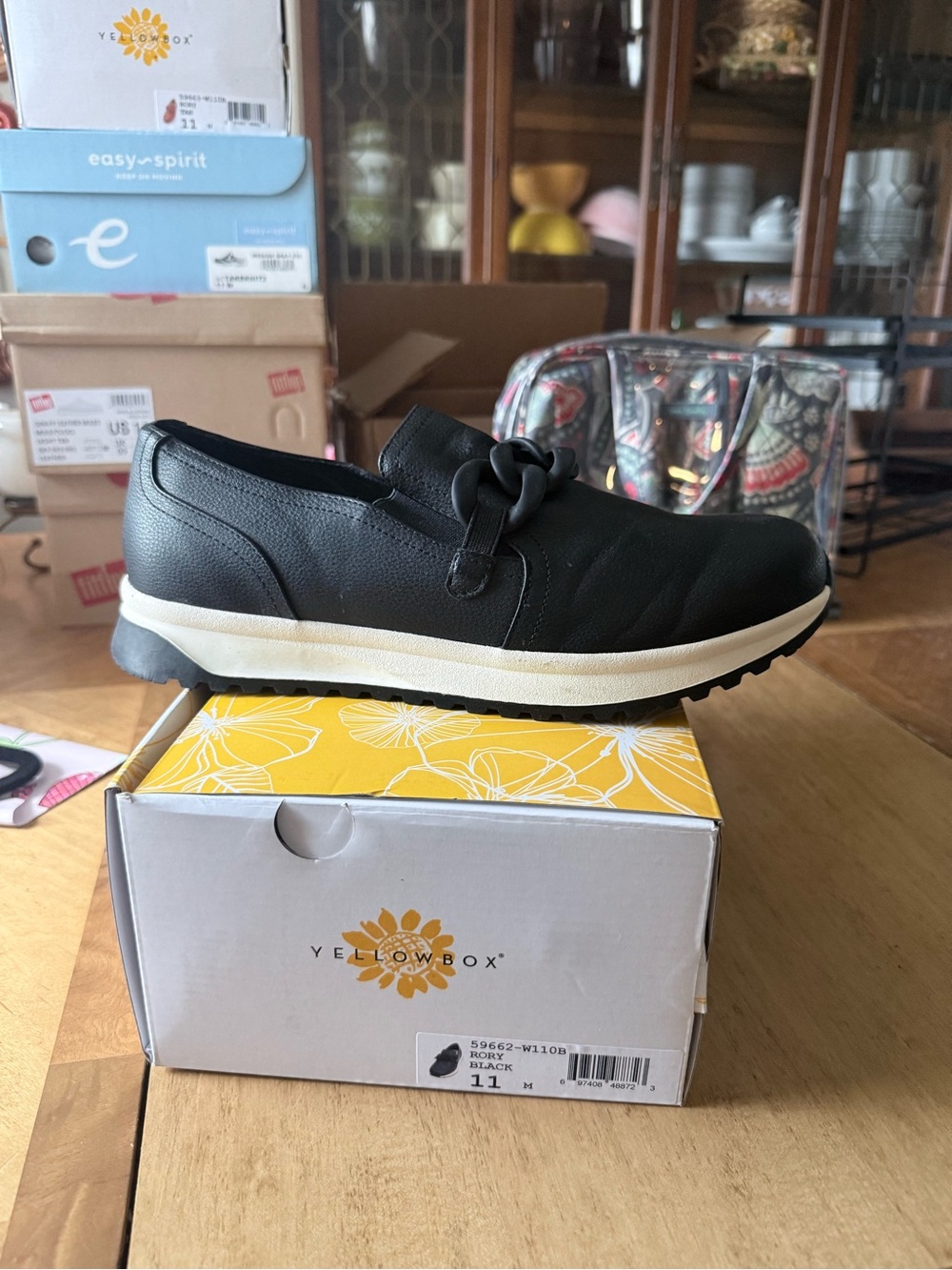 Yellow Box Black Slip-On Sneaker with Chain Accent and White Midsole